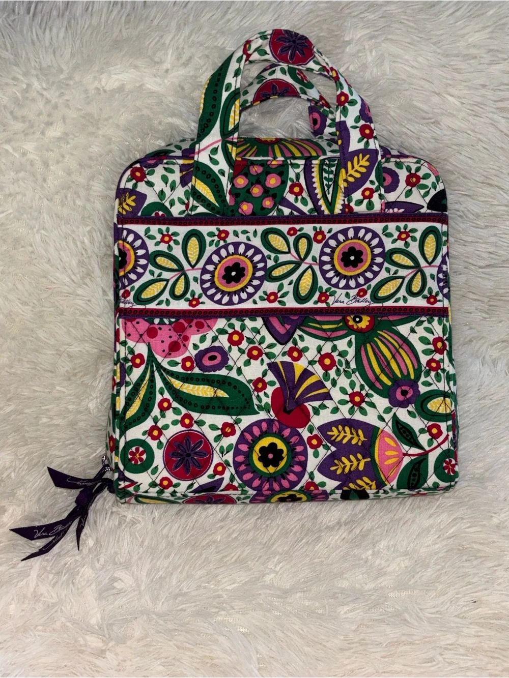 Vera Bradley Quilted Cosmetic Case - White with Pink, Purple & Green Floral